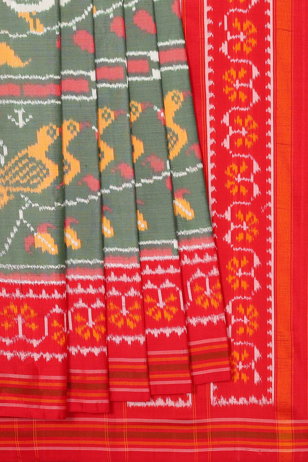 Image of Grey Pochampally Ikat Silk Saree