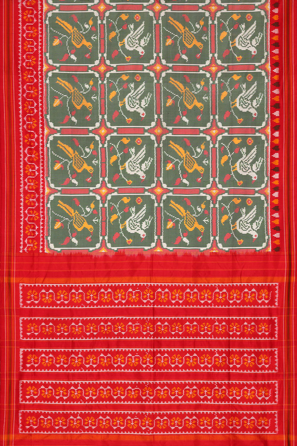Image of Grey Pochampally Ikat Silk Saree