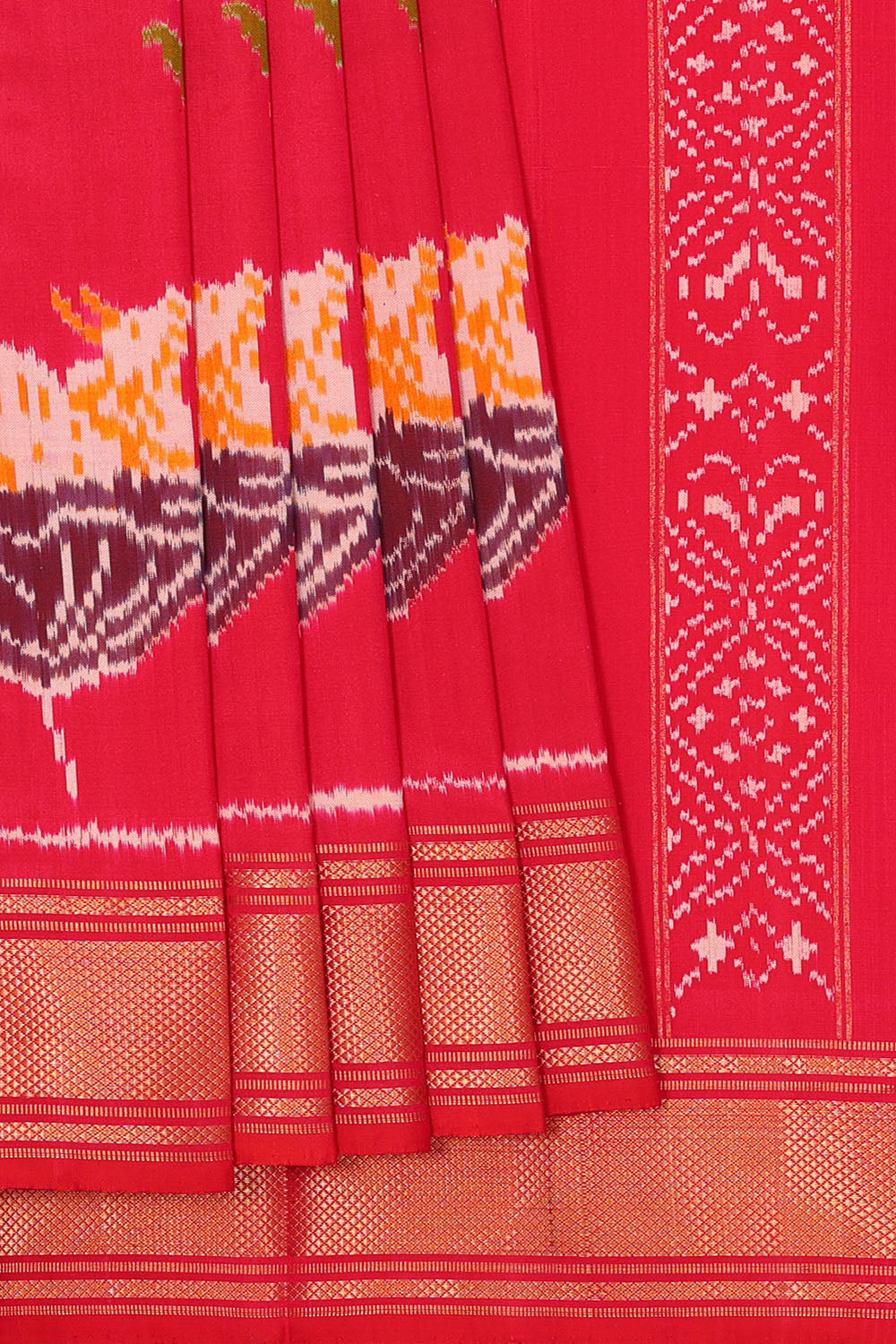 Image of Fuchsia-Pink Pochampally Ikat Silk Saree