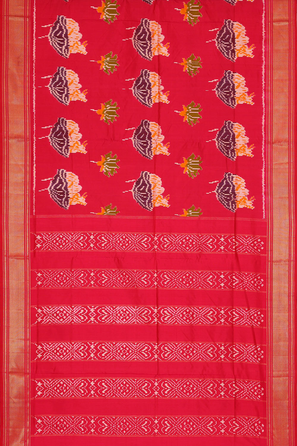 Image of Fuchsia-Pink Pochampally Ikat Silk Saree
