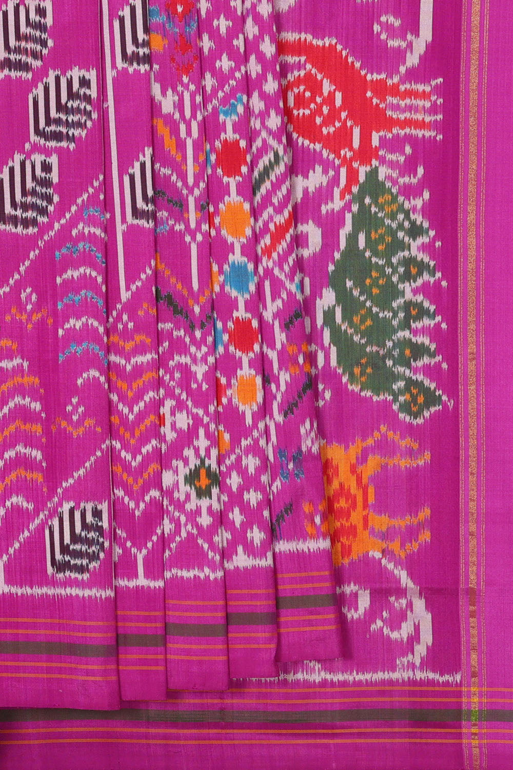 Image of Magenta-Pink Pochampally Ikat Silk Saree