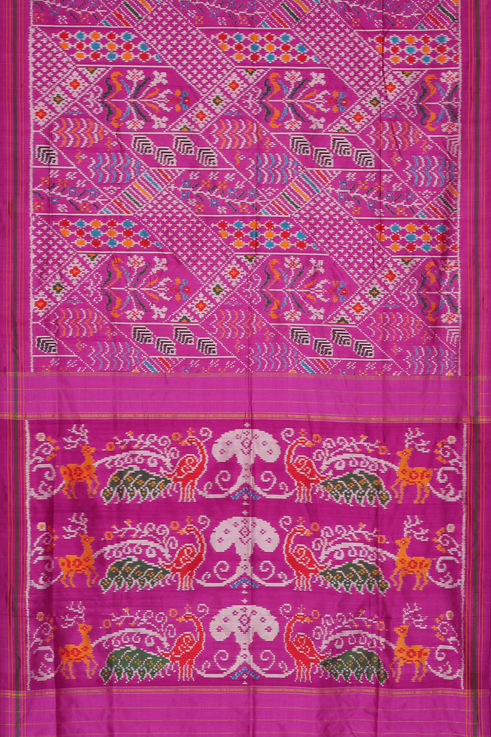 Image of Magenta-Pink Pochampally Ikat Silk Saree
