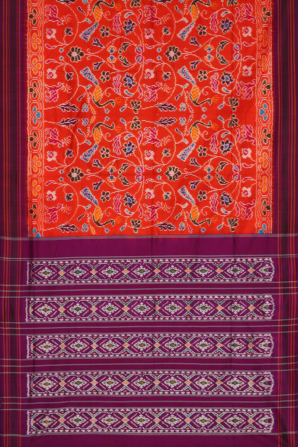 Image of Orange Pochampally Ikat Silk Saree
