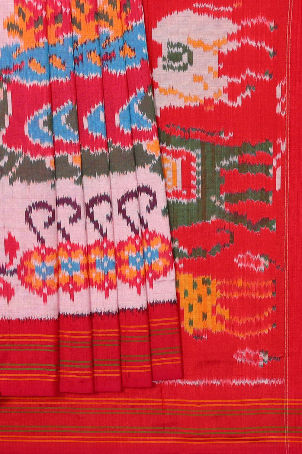 Image of Off-White Pochampally Ikat Silk Saree