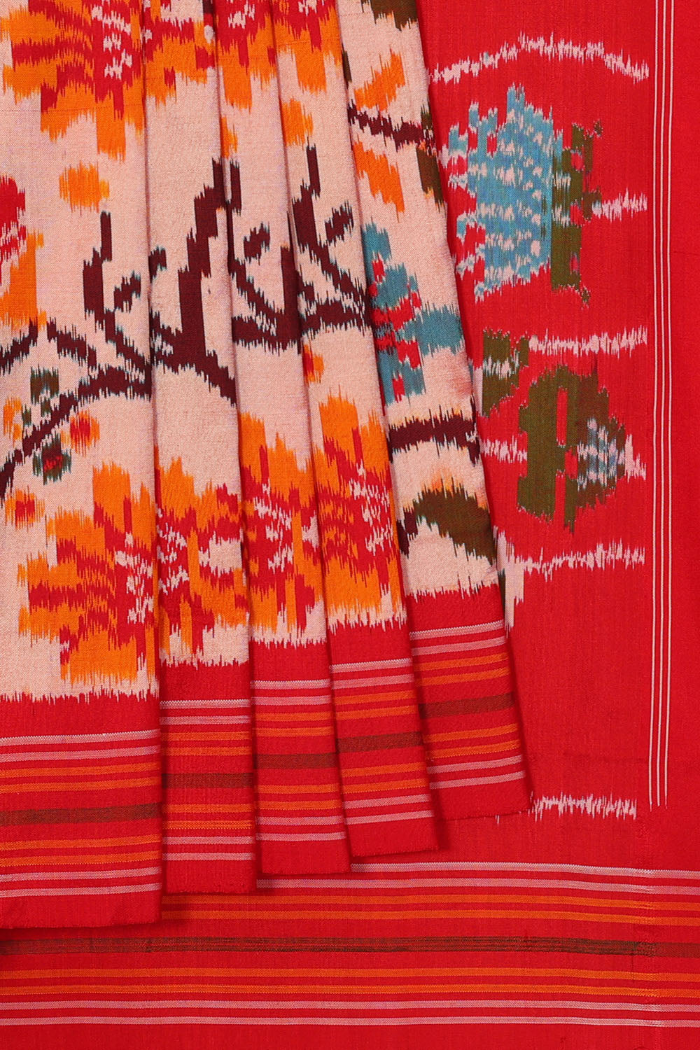 Image of Off-White Pochampally Ikat Silk Saree