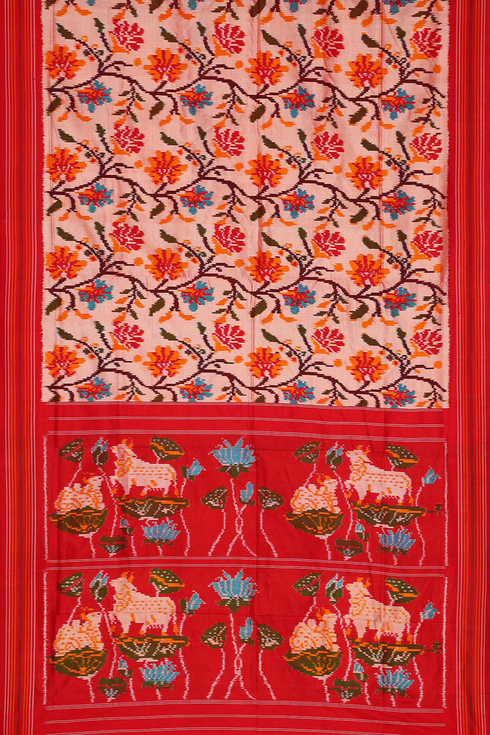 Image of Off-White Pochampally Ikat Silk Saree