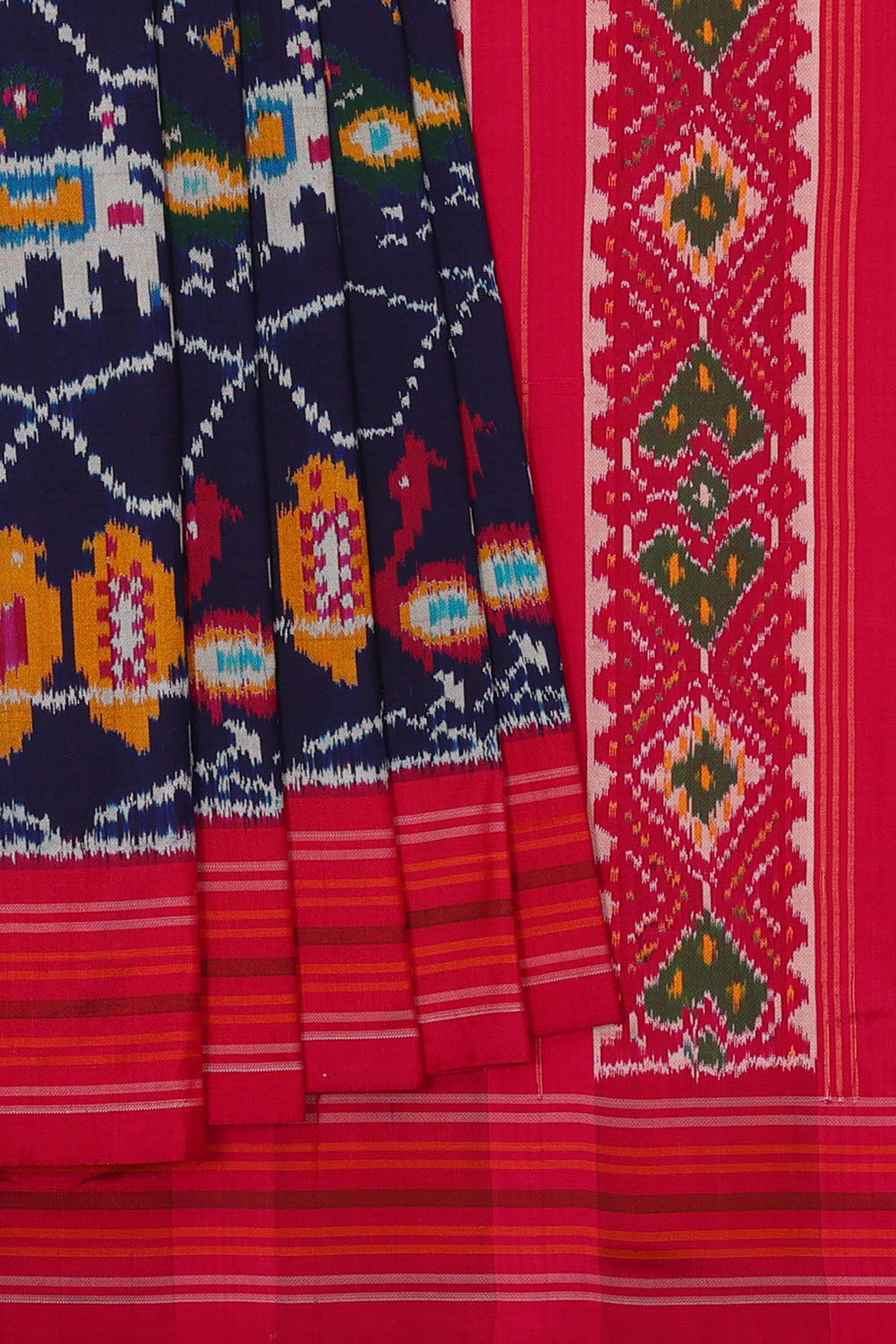 Image of Indigo-Blue Pochampally Ikat Silk Saree