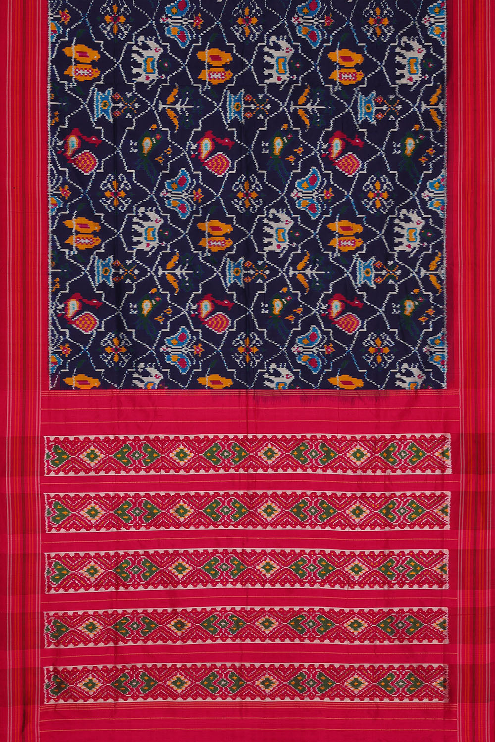 Image of Indigo-Blue Pochampally Ikat Silk Saree