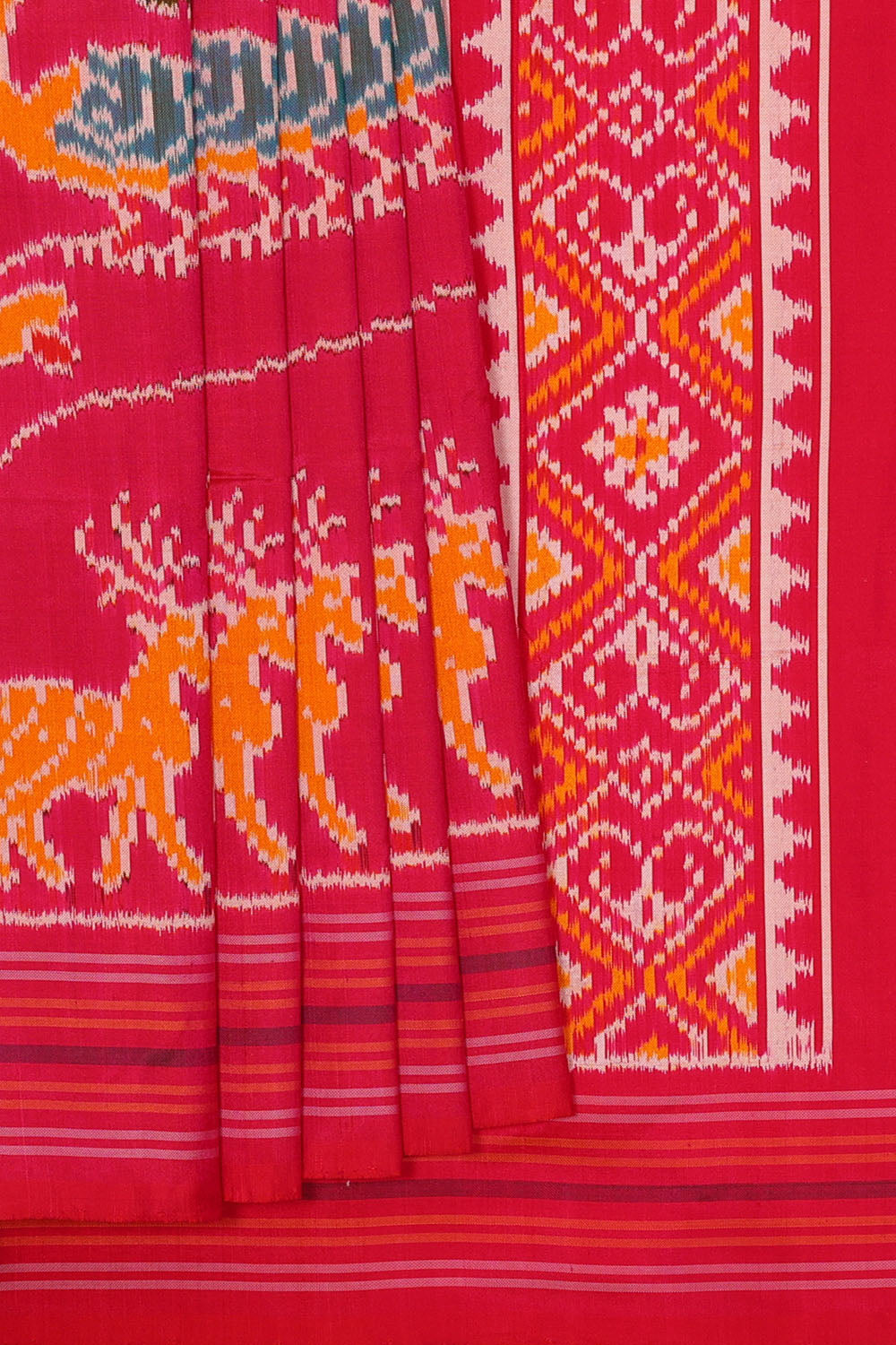 Image of Fuchsia-Pink Pochampally Ikat Silk Saree