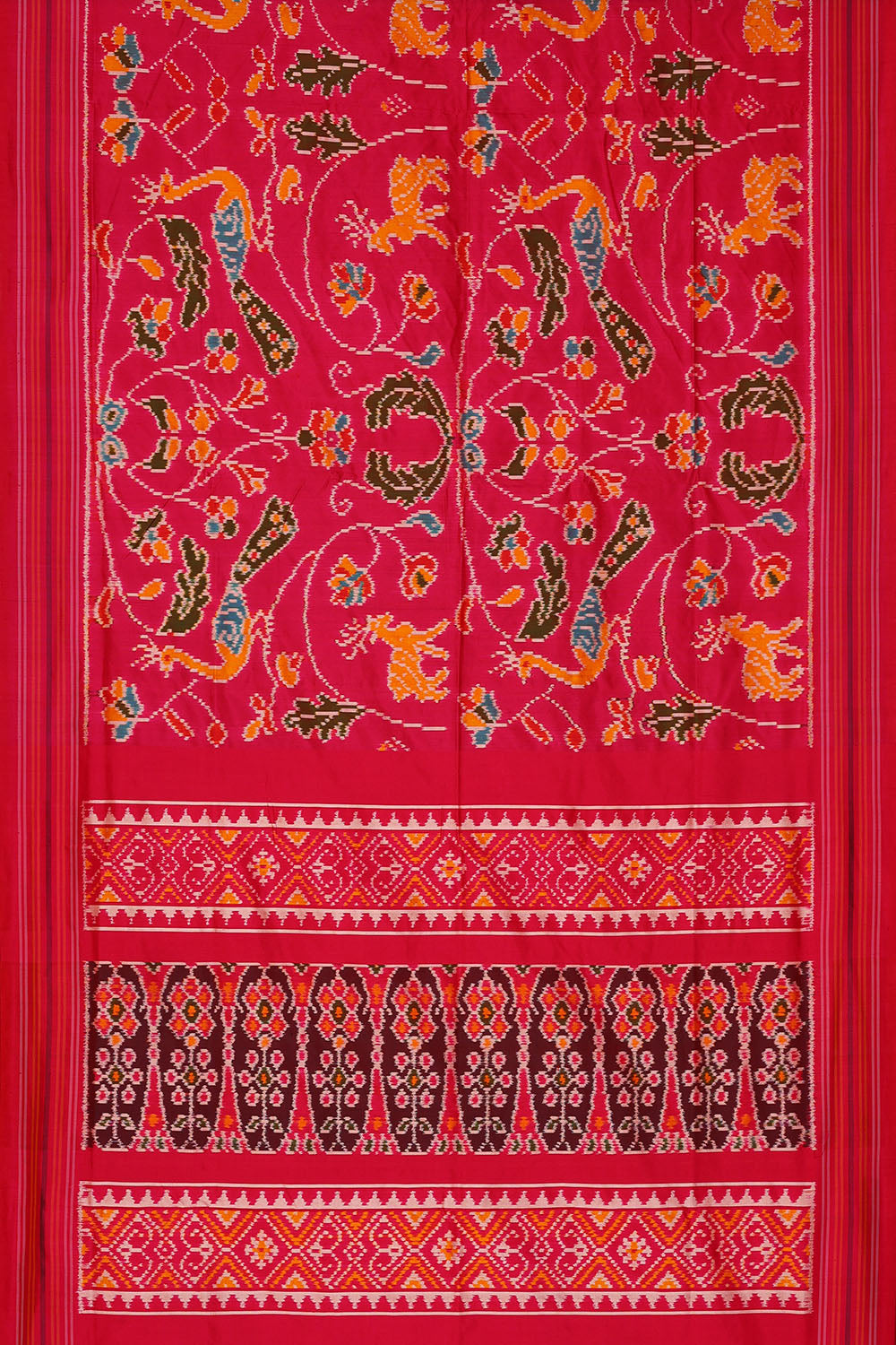 Image of Fuchsia-Pink Pochampally Ikat Silk Saree