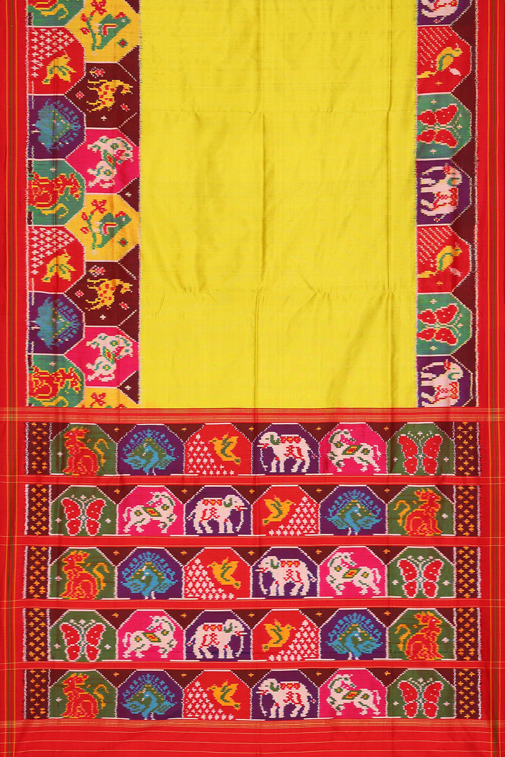 Image of Yellow Pochampally Ikat Silk Saree