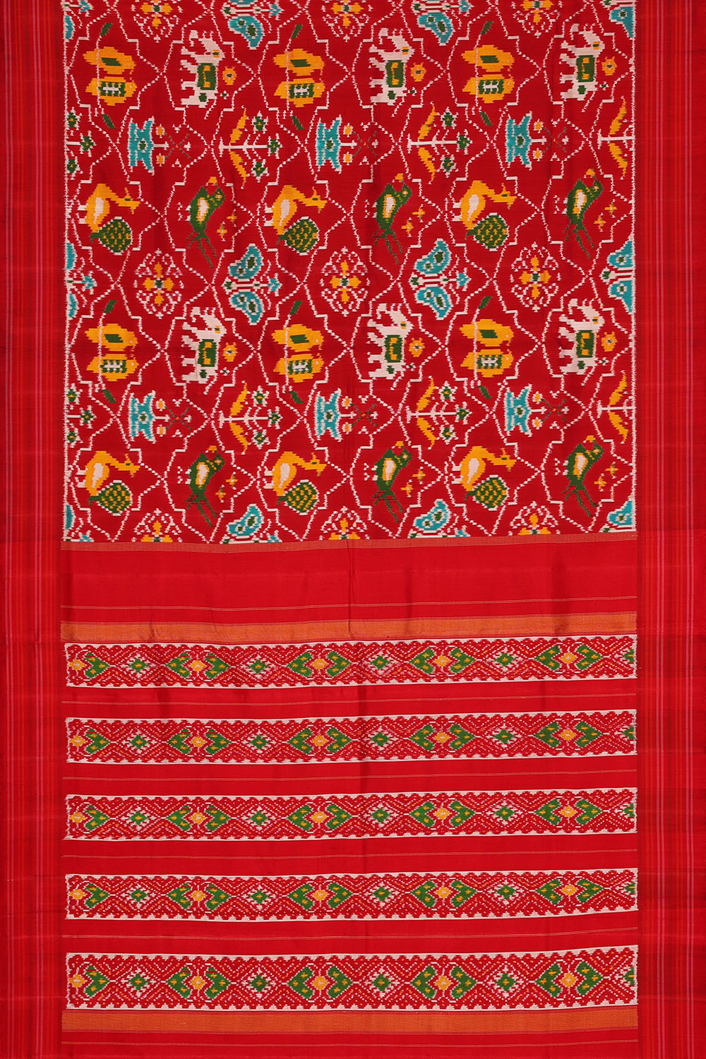 Image of Red Pochampally Ikat Silk Saree