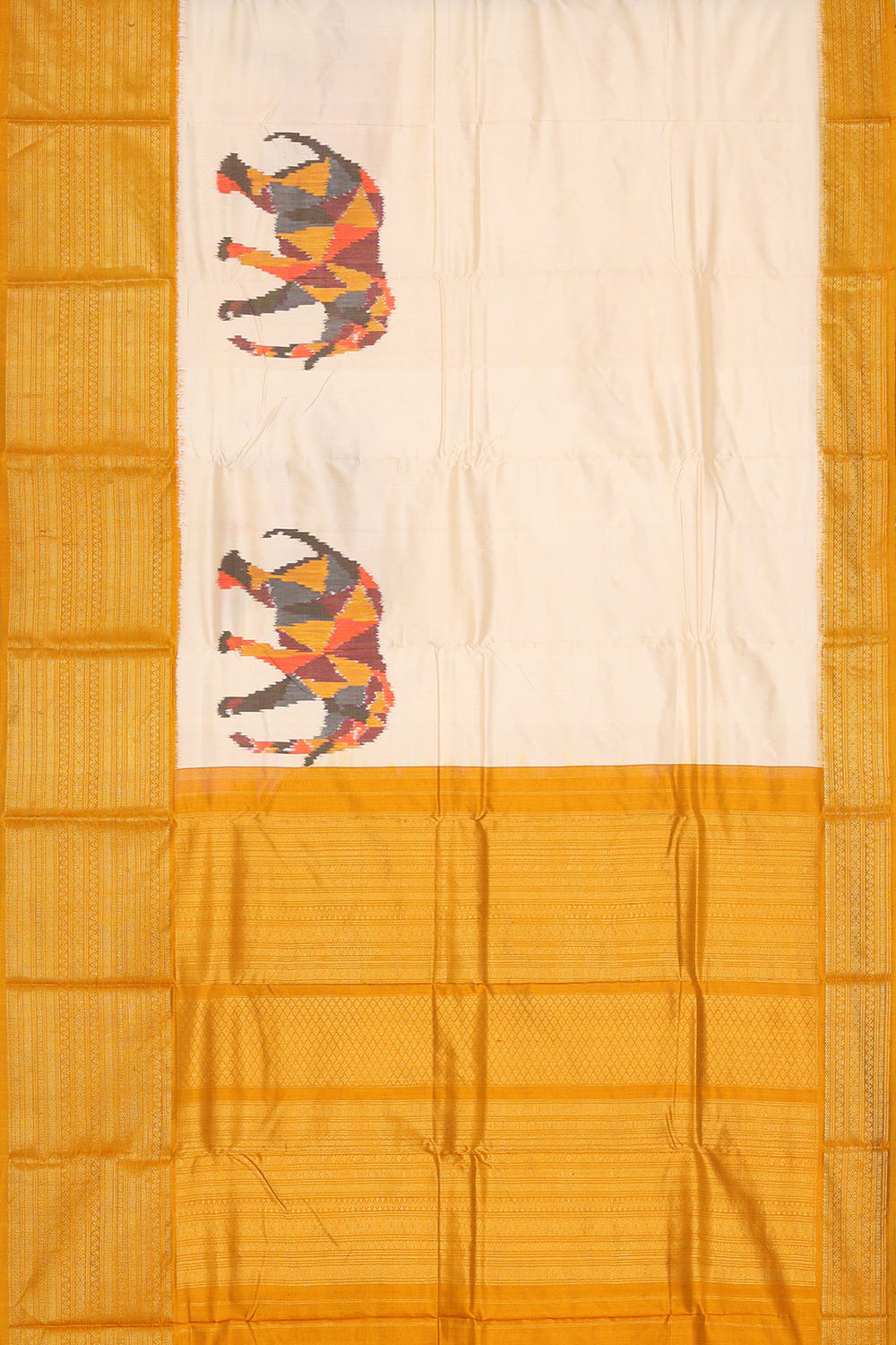 Image of Off-White Pochampally Ikat Silk Saree