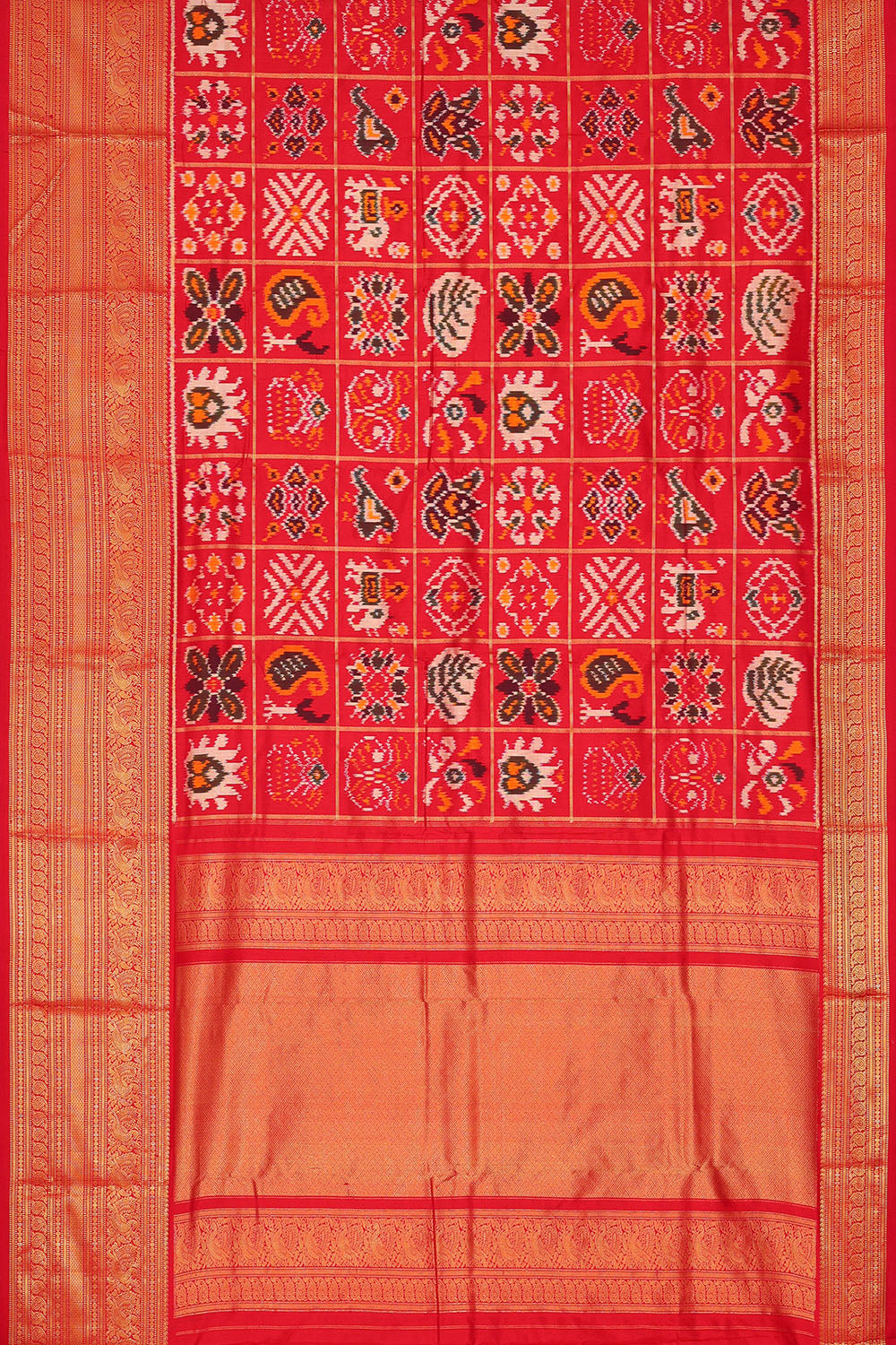 Image of Crimson-Red Pochampally Ikat Silk Saree