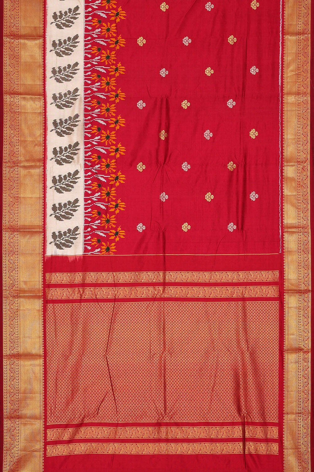 Image of Red Pochampally Ikat Silk Saree