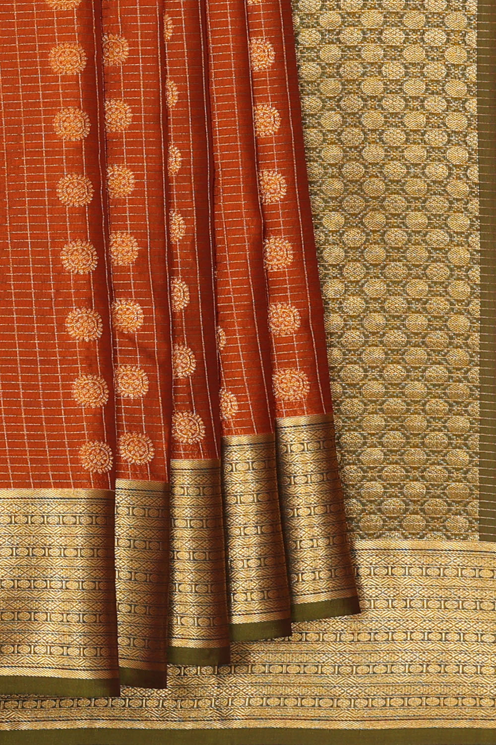 Image of Rust-Orange South Silk Kattam Saree