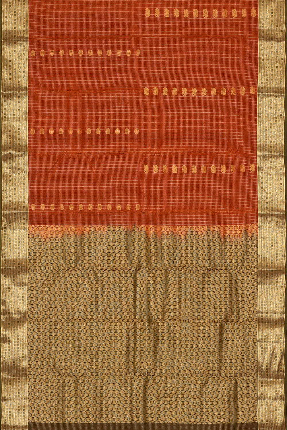 Image of Rust-Orange South Silk Kattam Saree