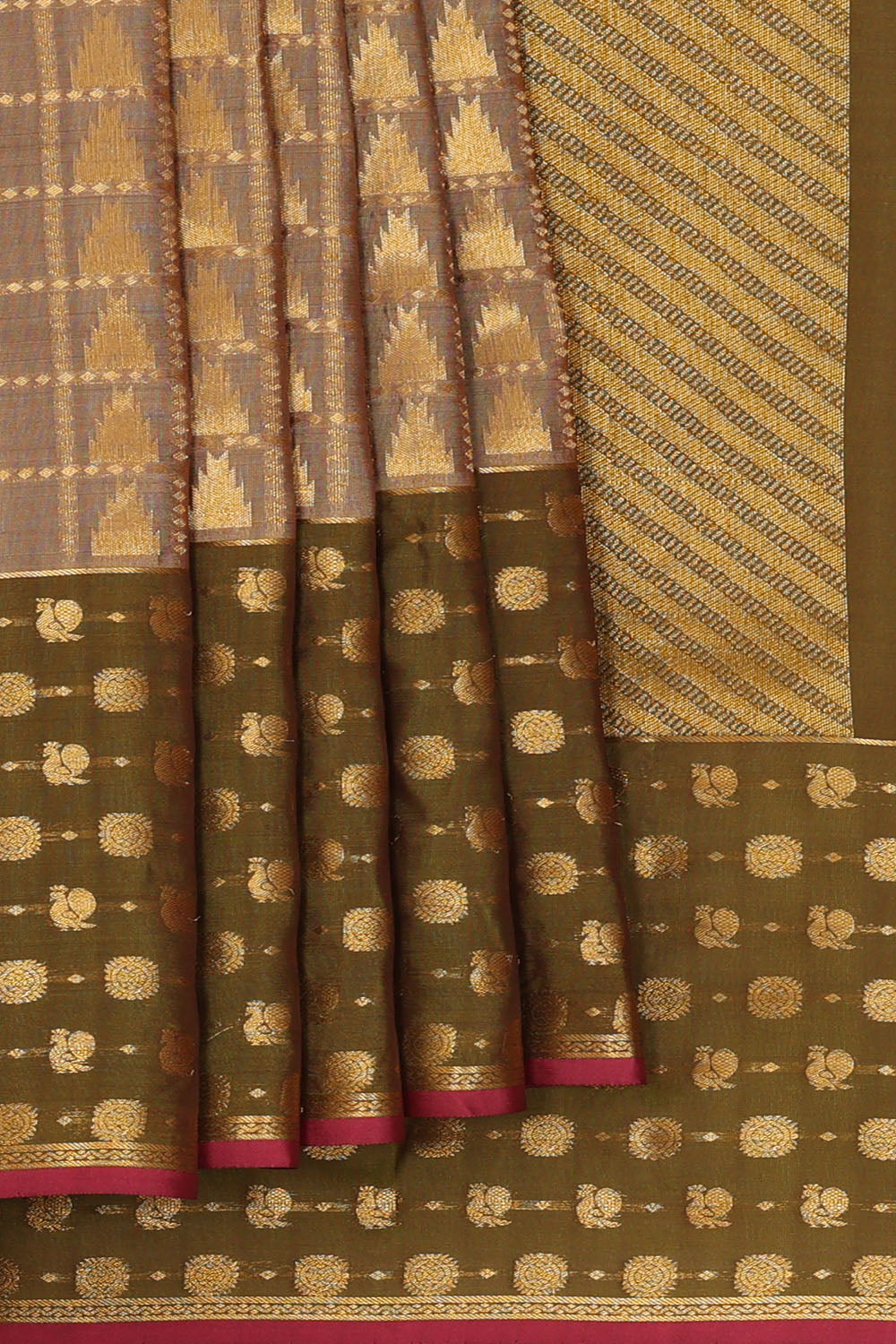 Image of Grey South Silk Kattam Saree