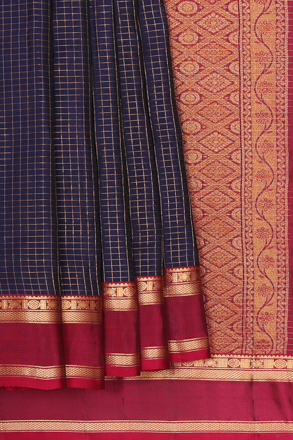 Image of Navy-Blue South Silk Kattam Saree