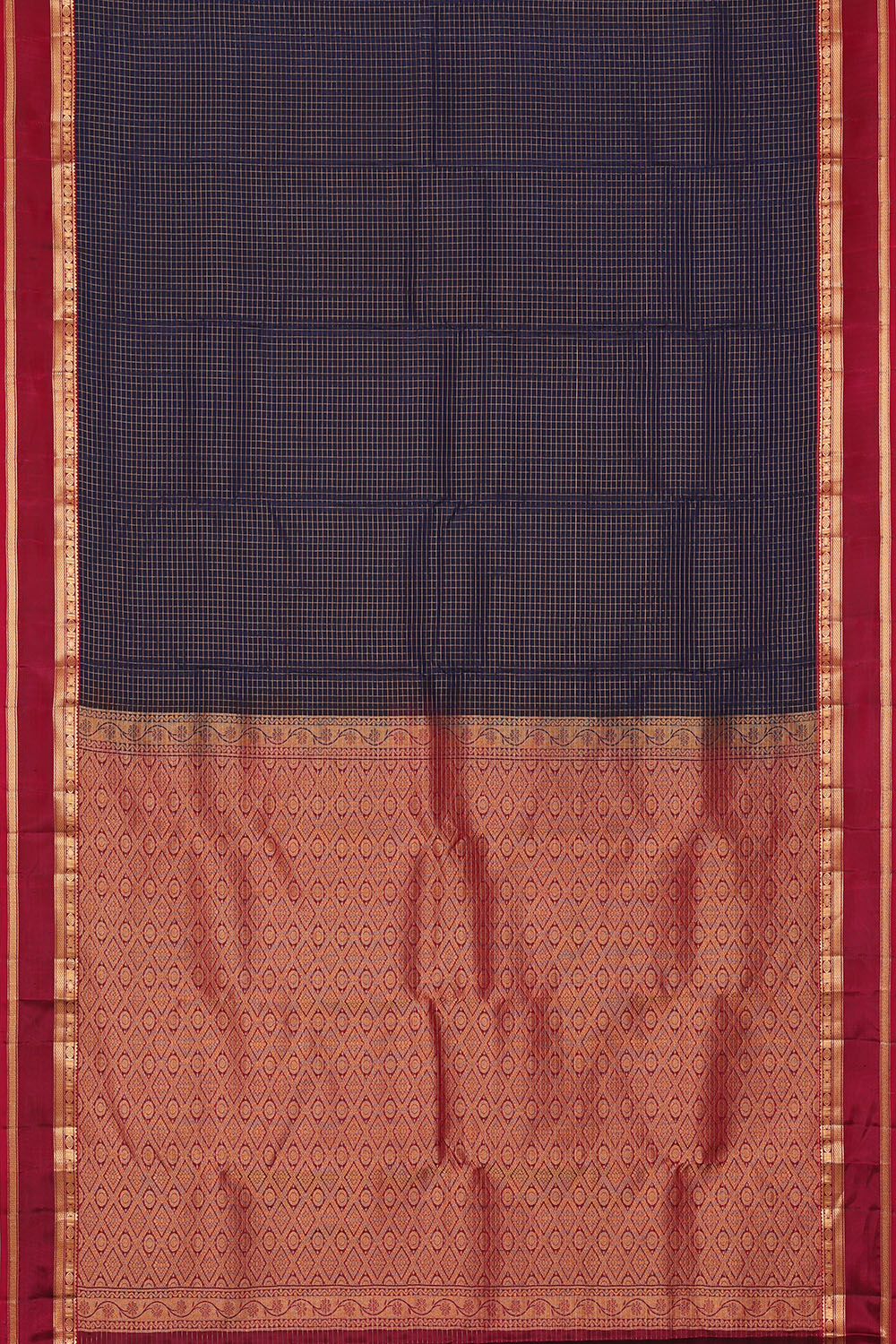 Image of Navy-Blue South Silk Kattam Saree