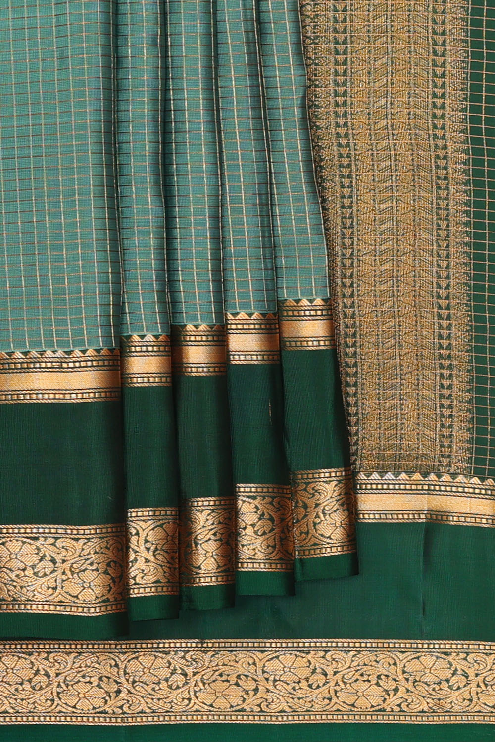 Image of Teal-Blue South Silk Kattam Saree