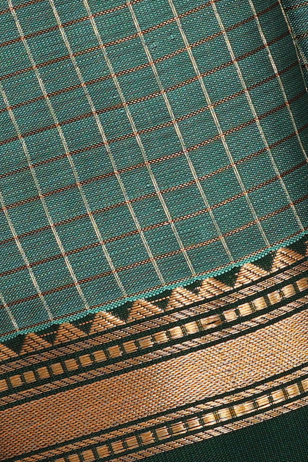 Image of Teal-Blue South Silk Kattam Saree