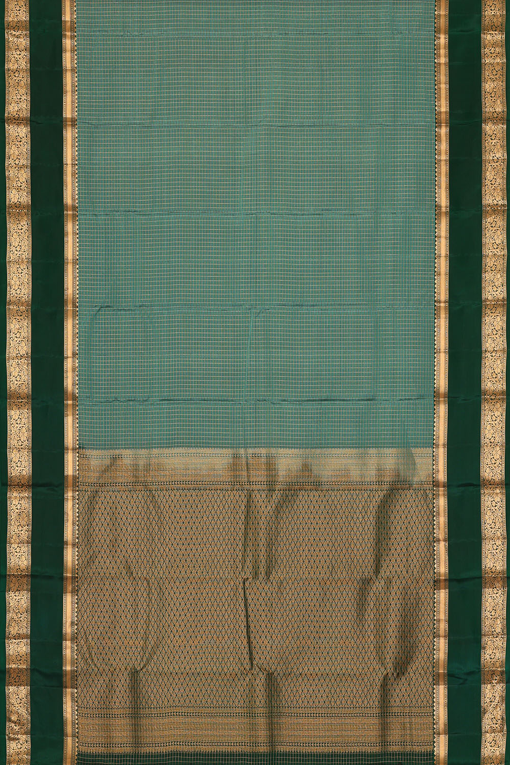 Image of Teal-Blue South Silk Kattam Saree