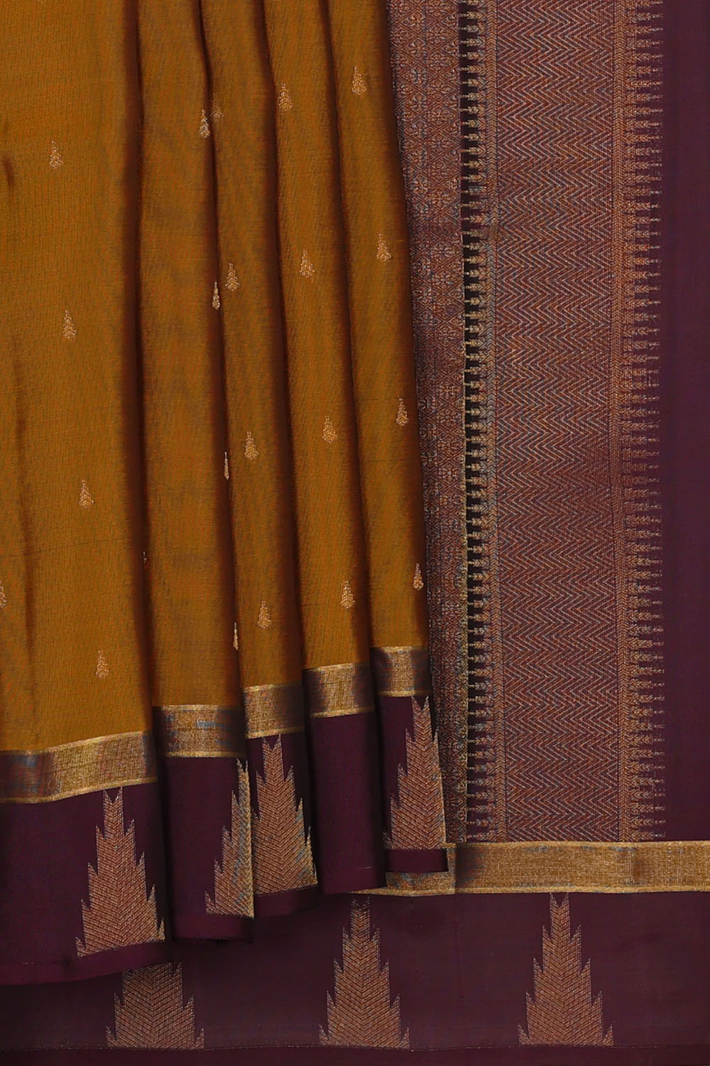 Image of Mustard-Yellow South Silk Saree