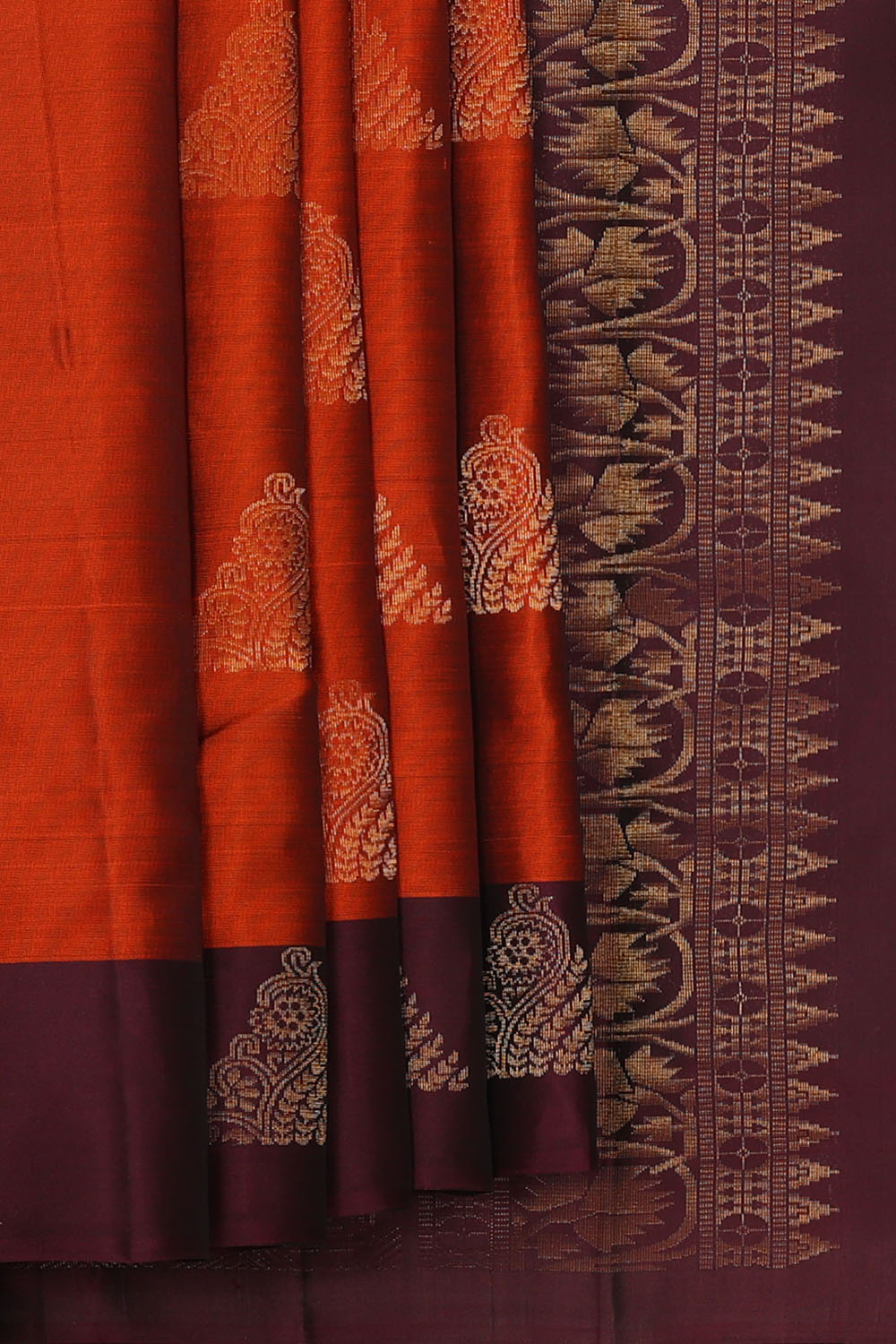 Image of Rust-Orange South Silk Saree