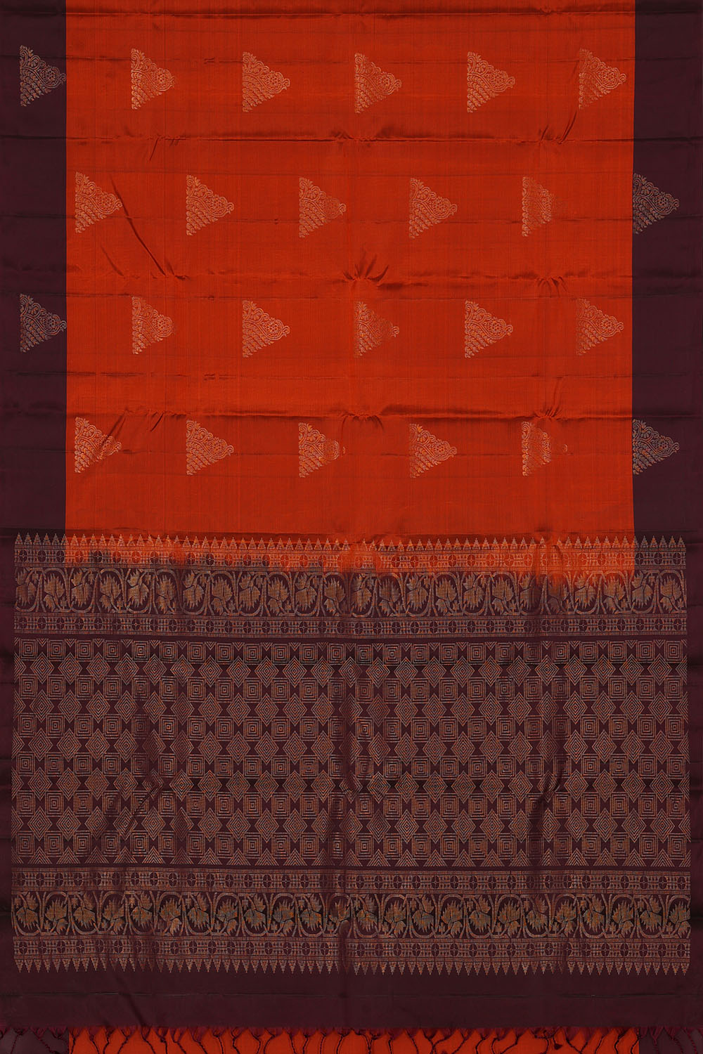Image of Rust-Orange South Silk Saree