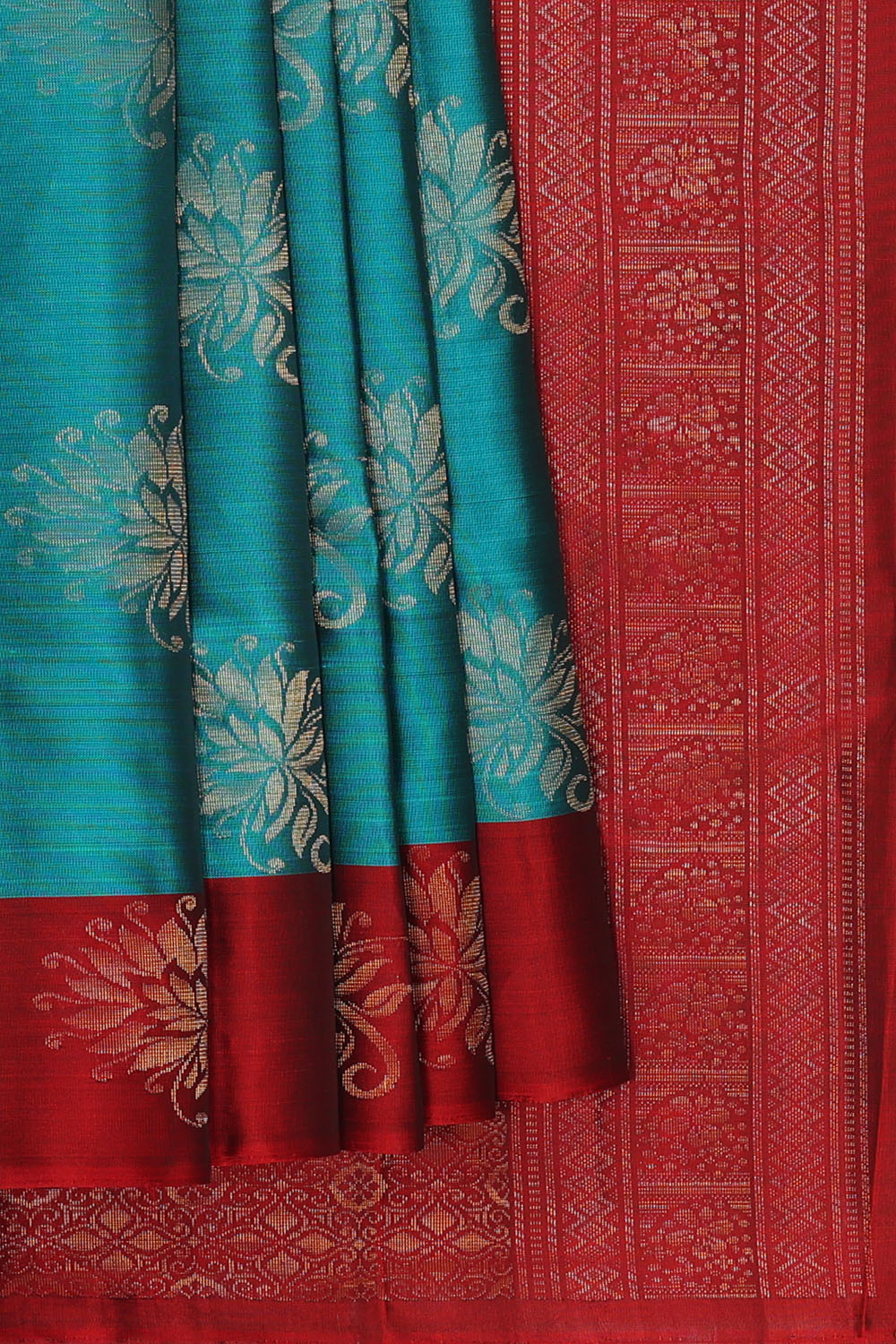Image of Teal-Blue South Silk Saree