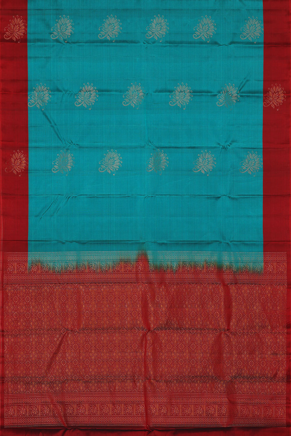 Image of Teal-Blue South Silk Saree