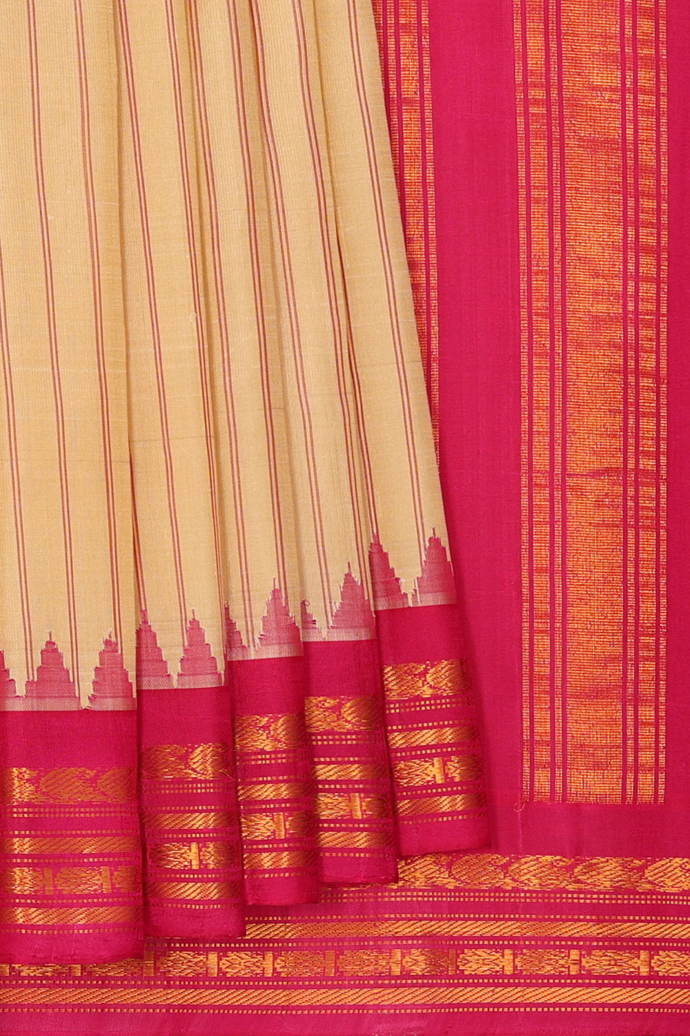 Image of Ivory-Cream Gadwal Silk Saree