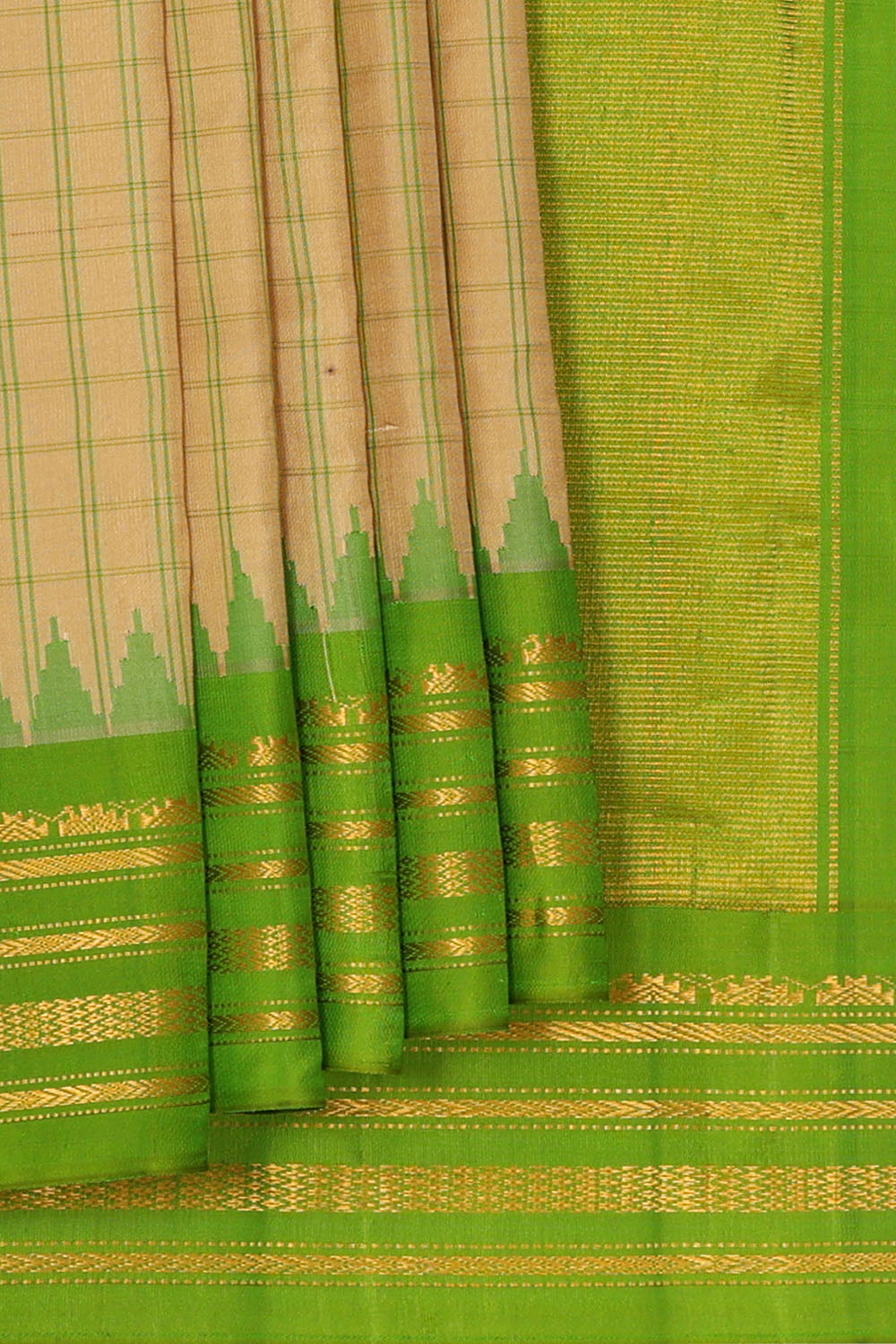 Image of Beige Gadwal Silk Kattam Saree