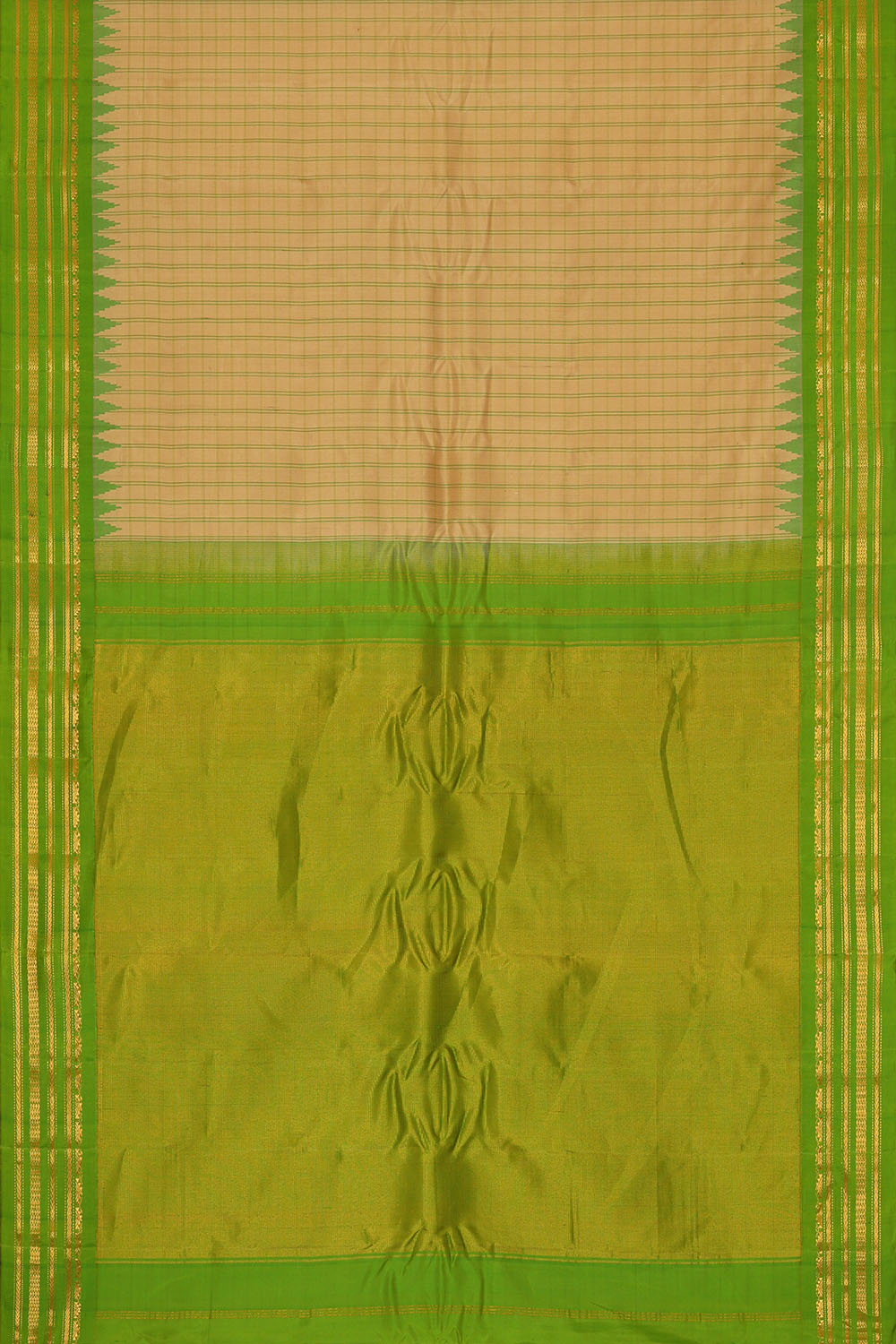 Image of Beige Gadwal Silk Kattam Saree