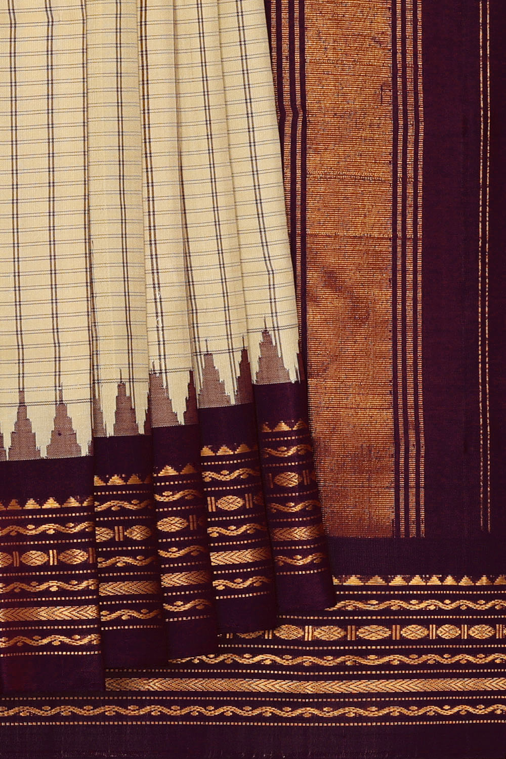 Image of Cream Gadwal Silk Kattam Saree