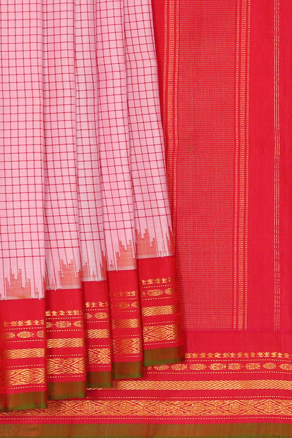 Image of Baby-Pink Gadwal Silk Kattam Saree