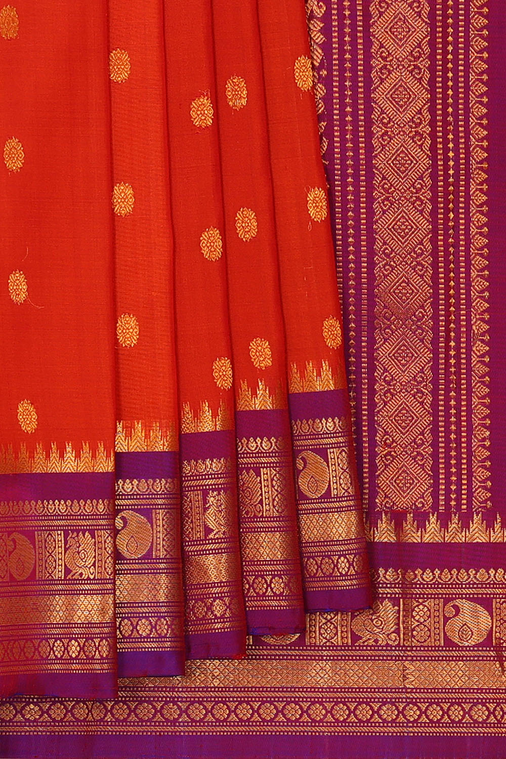 Image of Orange Gadwal Silk Saree
