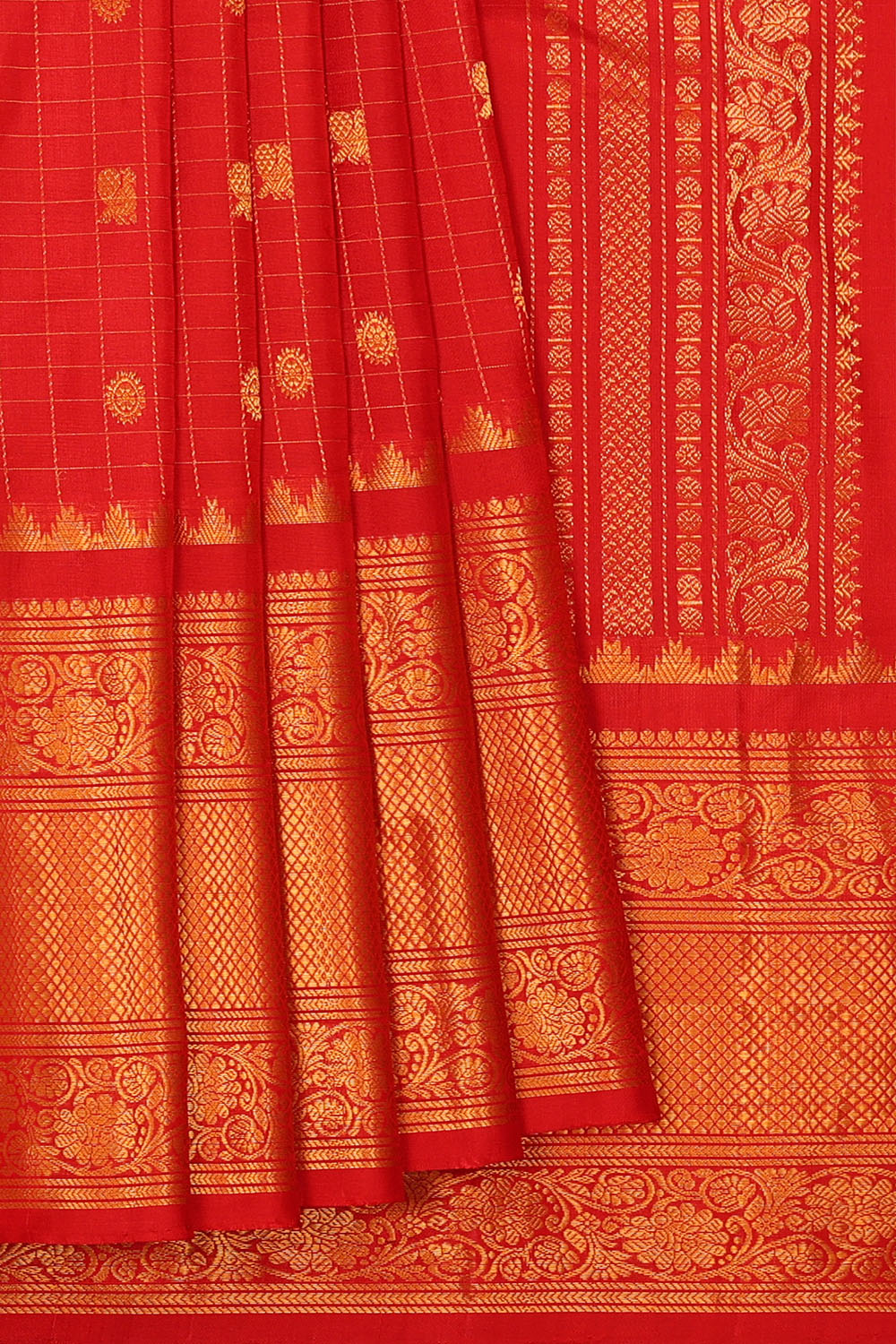 Image of Red Gadwal Silk Kattam Saree