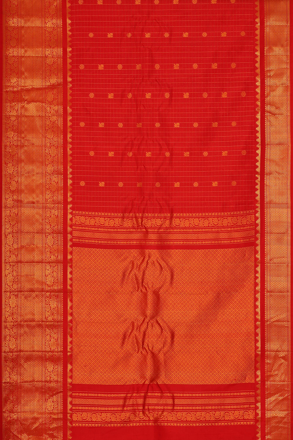 Image of Red Gadwal Silk Kattam Saree