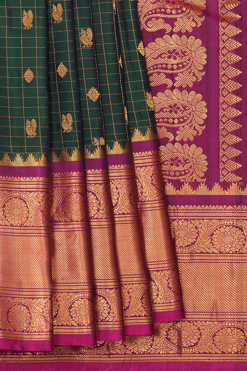 Image of Bottle-Green Gadwal Silk Saree