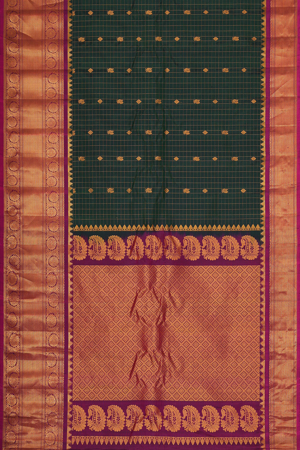 Image of Bottle-Green Gadwal Silk Saree