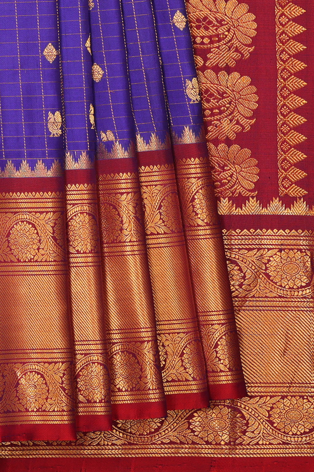 Image of Royal-Blue Gadwal Silk Kattam Saree
