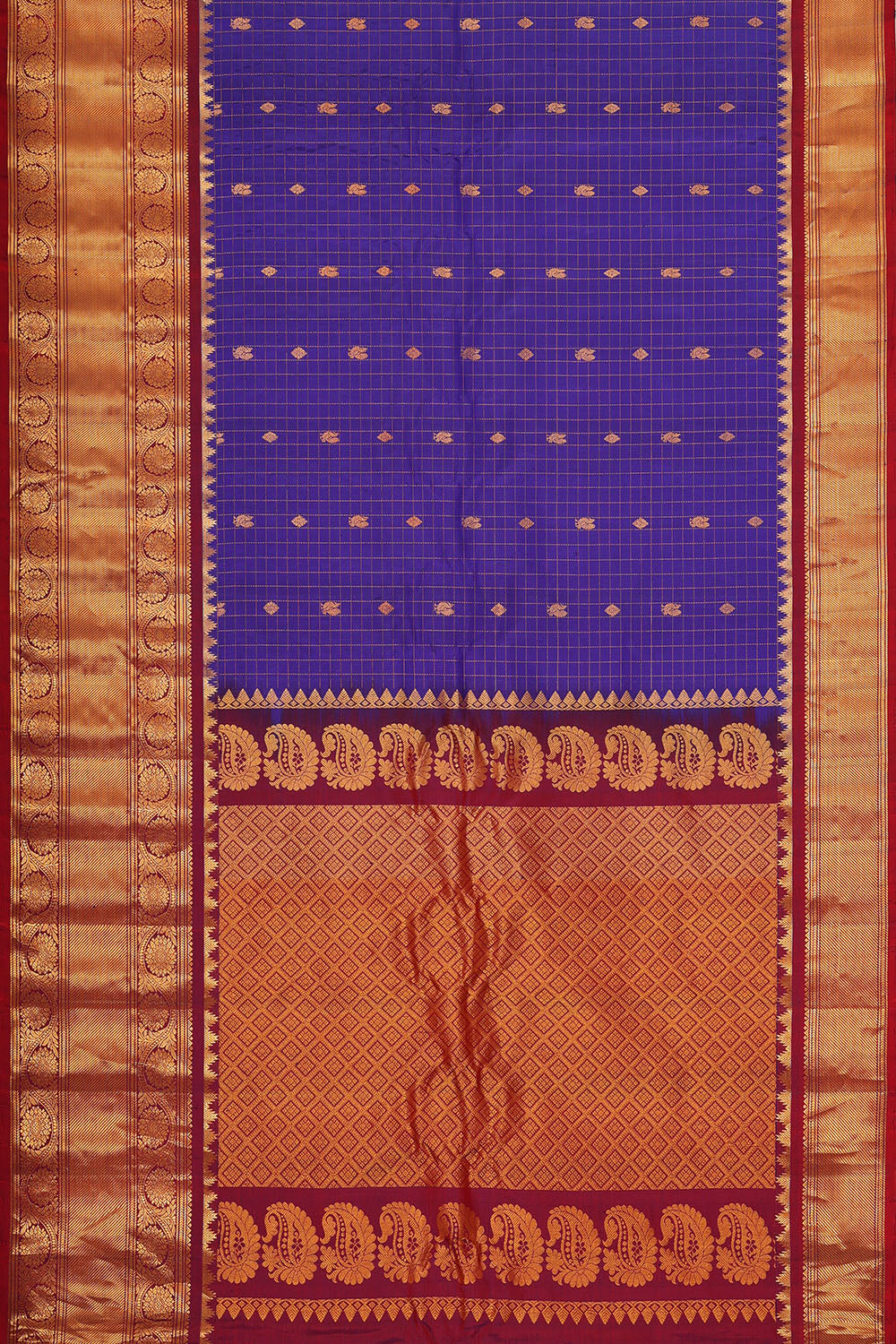 Image of Royal-Blue Gadwal Silk Kattam Saree