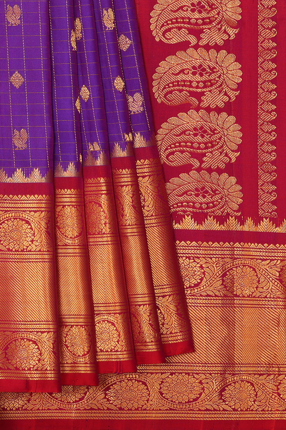 Image of Purple Gadwal Silk Kattam Saree