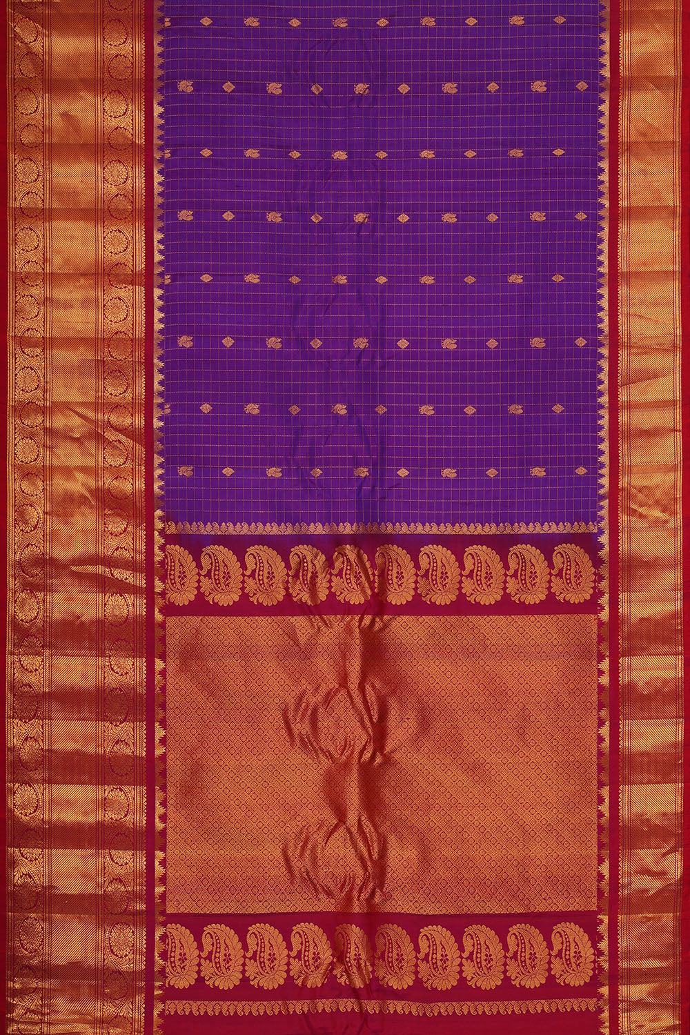 Image of Purple Gadwal Silk Kattam Saree