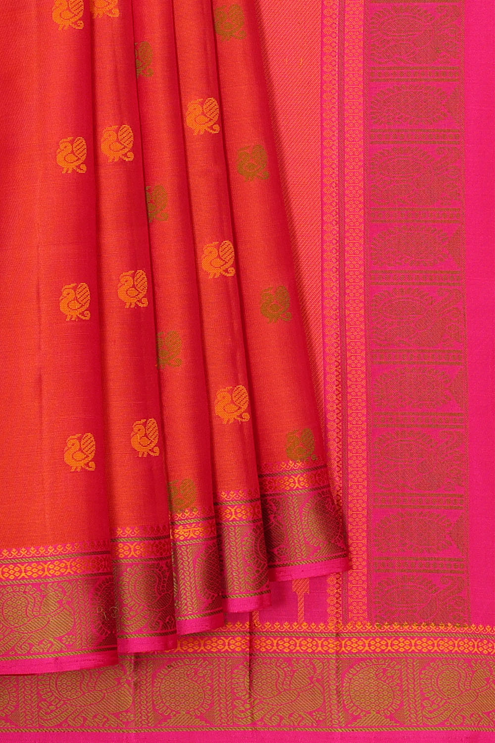 Image of Coral-Pink Kanchipuram Silk Saree
