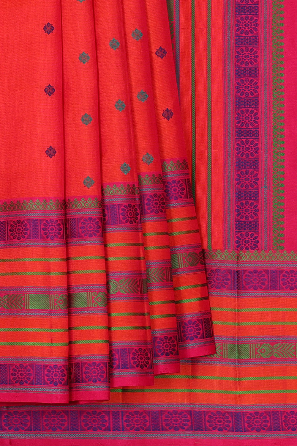 Image of Coral-Orange Kanchipuram Silk Saree