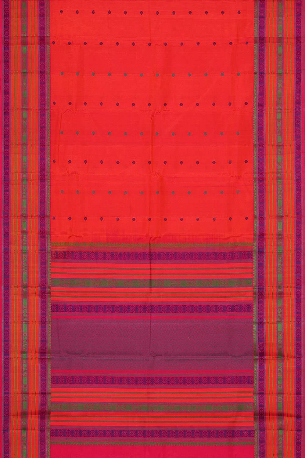 Image of Coral-Orange Kanchipuram Silk Saree