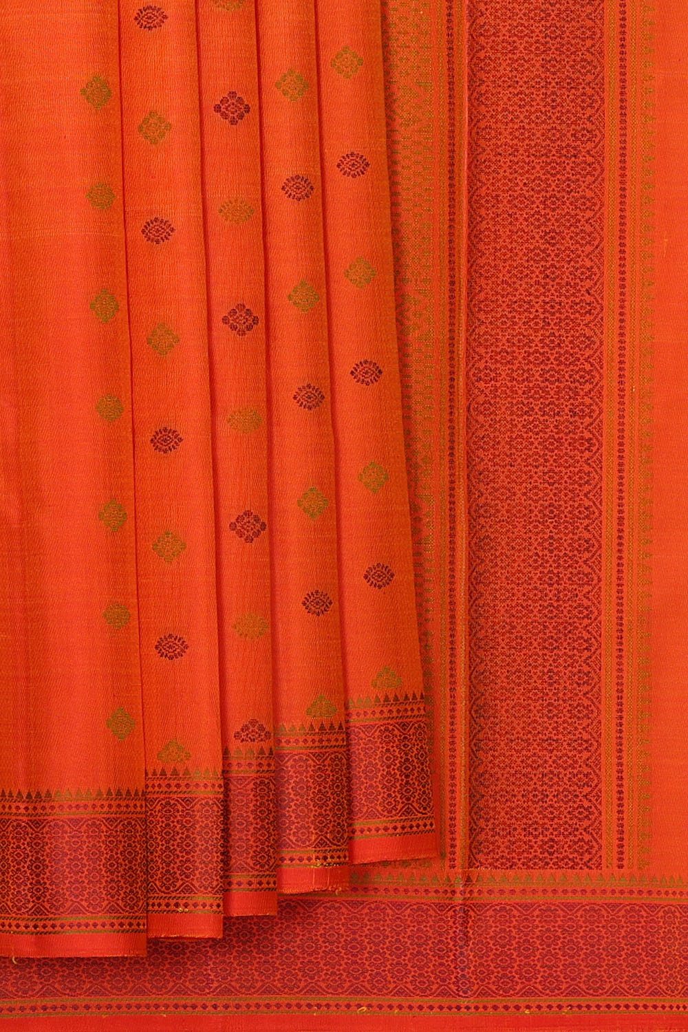 Image of Dark Orange Kanchipuram Silk Saree